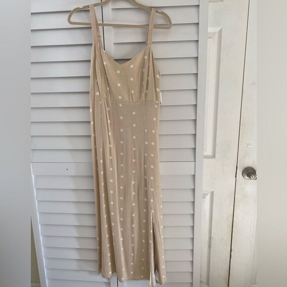 Elegant Polka Dot Maxi Dress in Tan - Picture 1 of 4